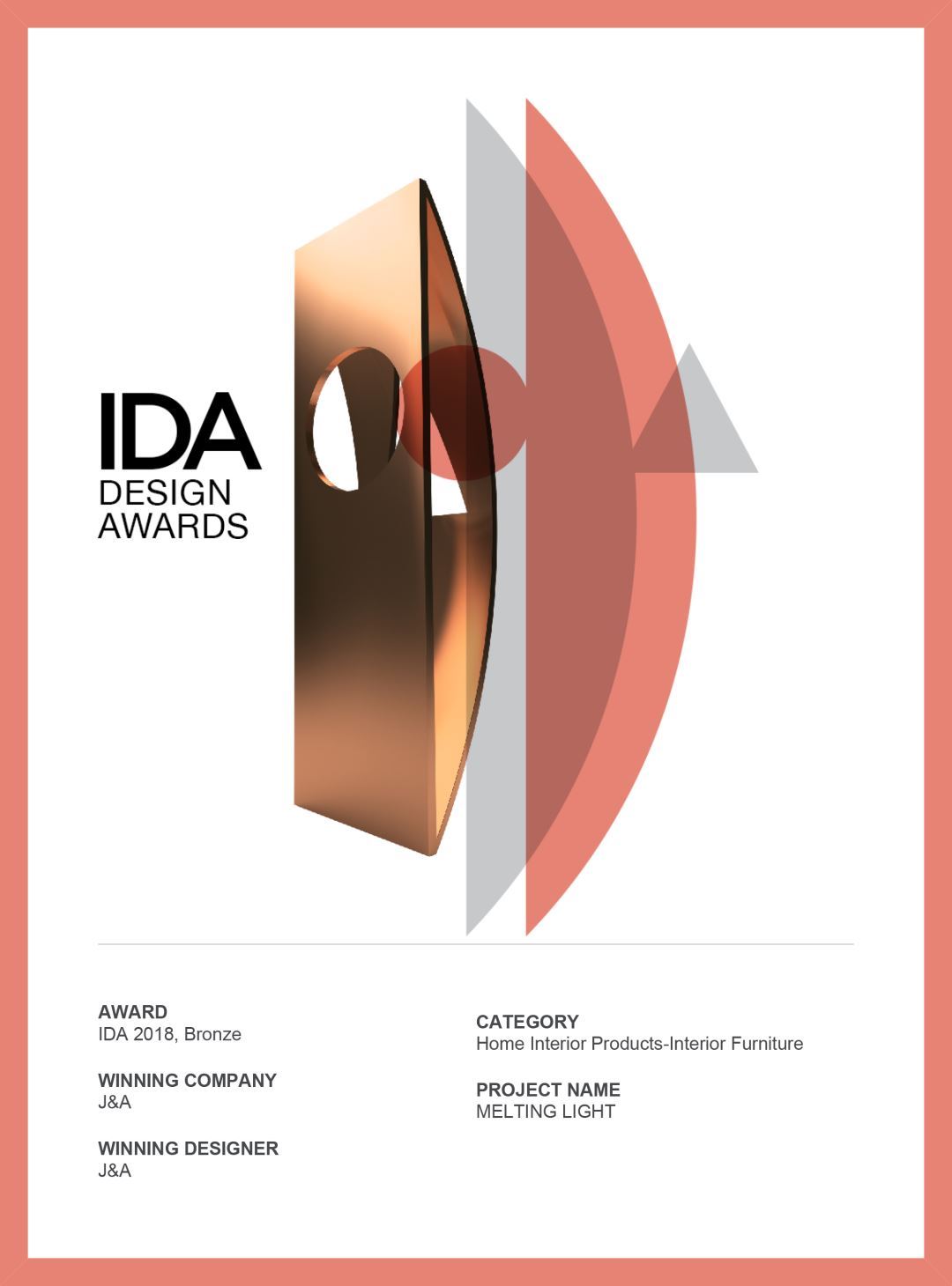 J&A杰恩设计Melting Light “铄”系列家具荣获2018年度“美国IDA国际设计大奖”