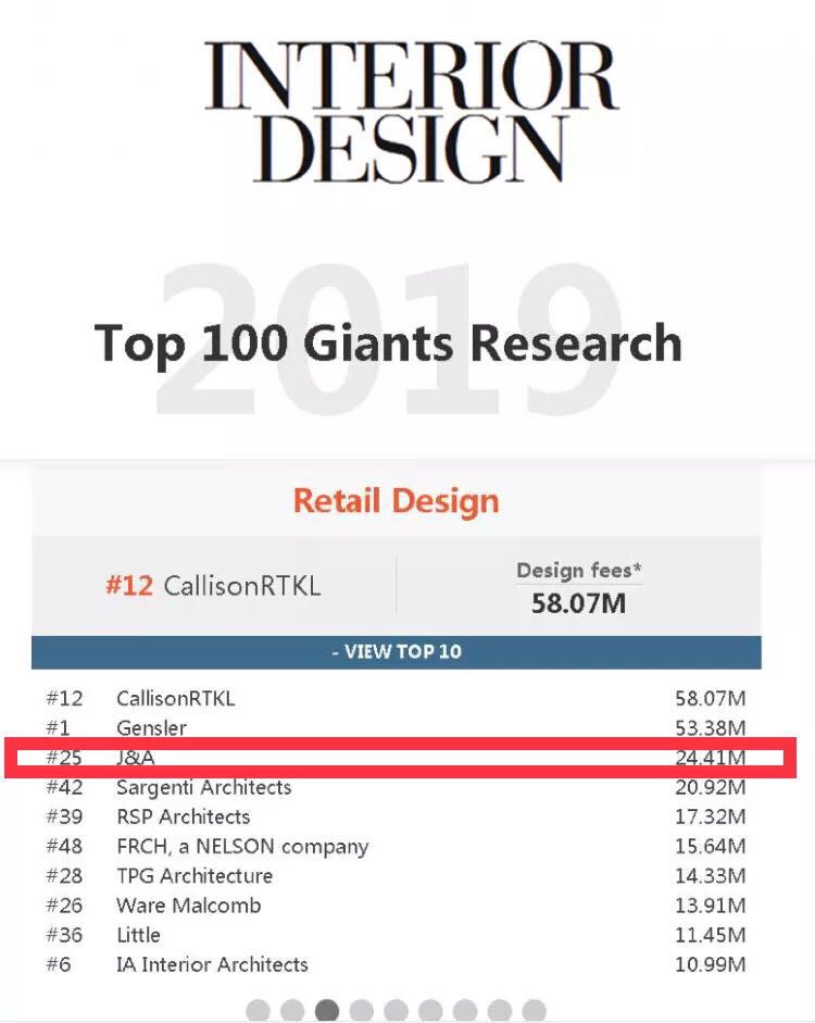 J&A杰恩设计 2019商业设计排名全球第3