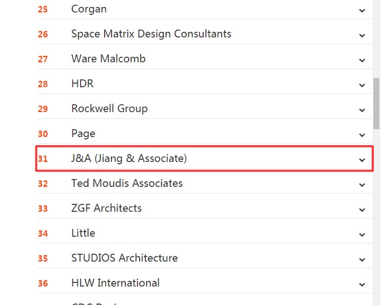 J&A杰恩设计（原姜峰设计）全球排名第31位
